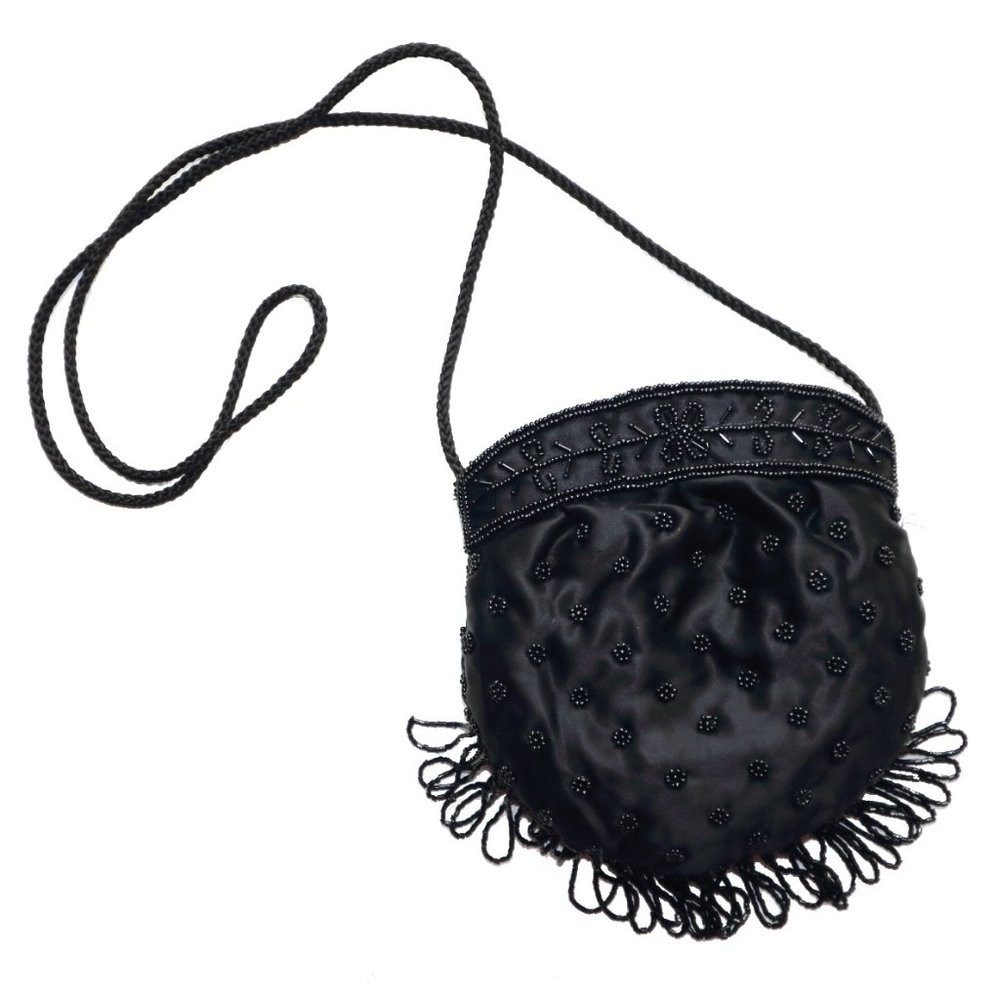 Black Beaded Vintage Mini Crossbody Purse 90s Y2K